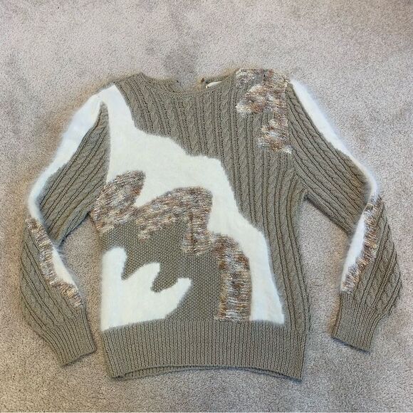 LARA Ferrante Vintage rabbit fur taupe cream multi textured long sleeve sweater - Picture 5 of 9